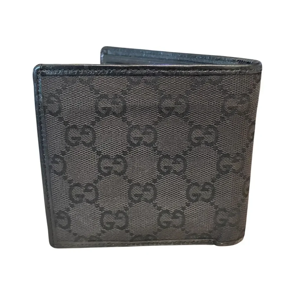 Gucci GG Black Canvas Men's Bifold Wallet with Snap Coin Compartment